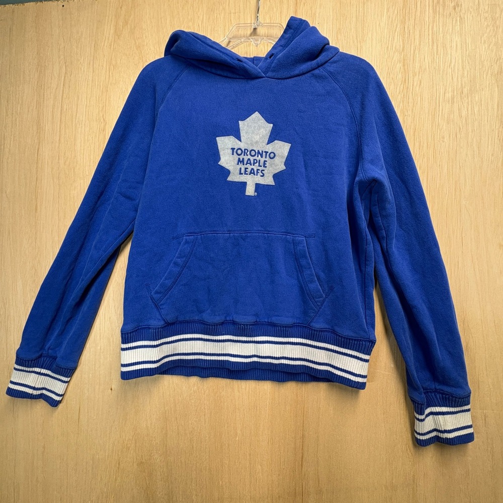 Roots Toronto Maple Leafs NHL Hoodie Blue Striped Trim Sweatshirt Mens Large